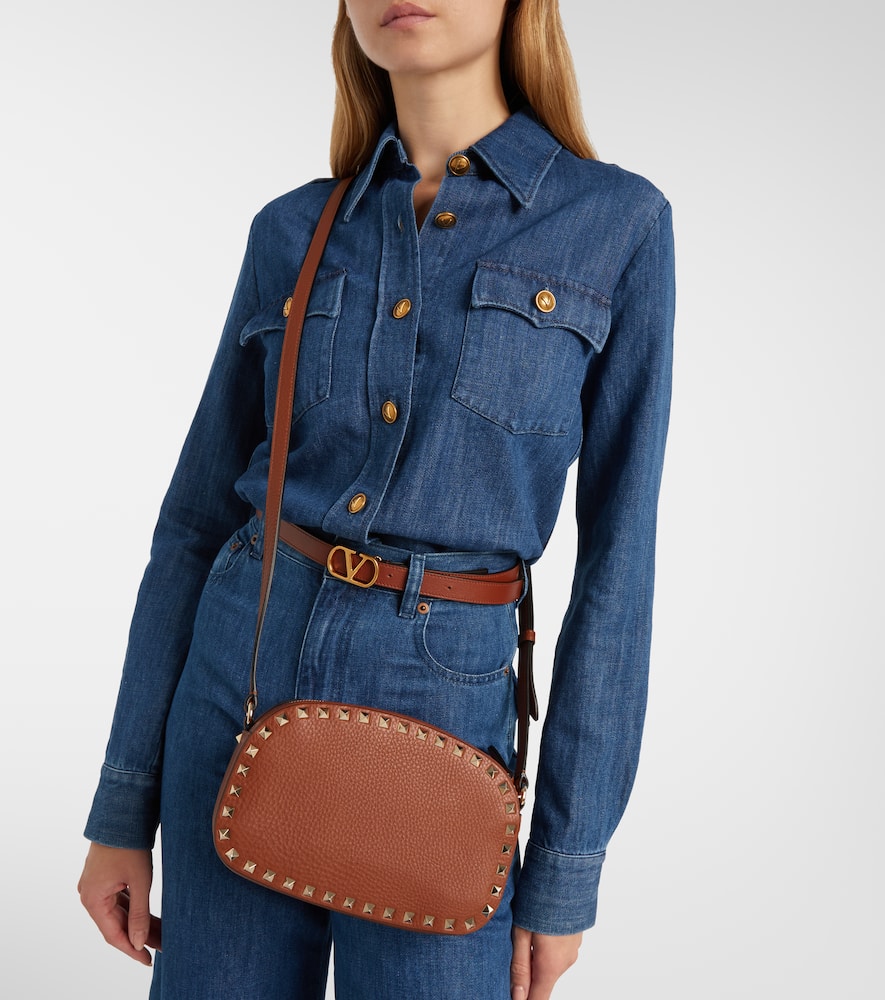 Valentino Rockstud Small Leather Shoulder Bag In Brown