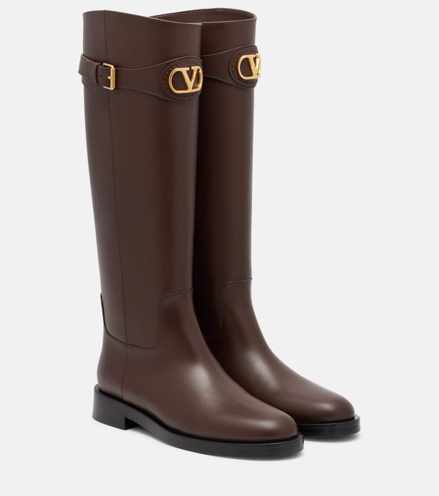 VLogo leather knee-high boots