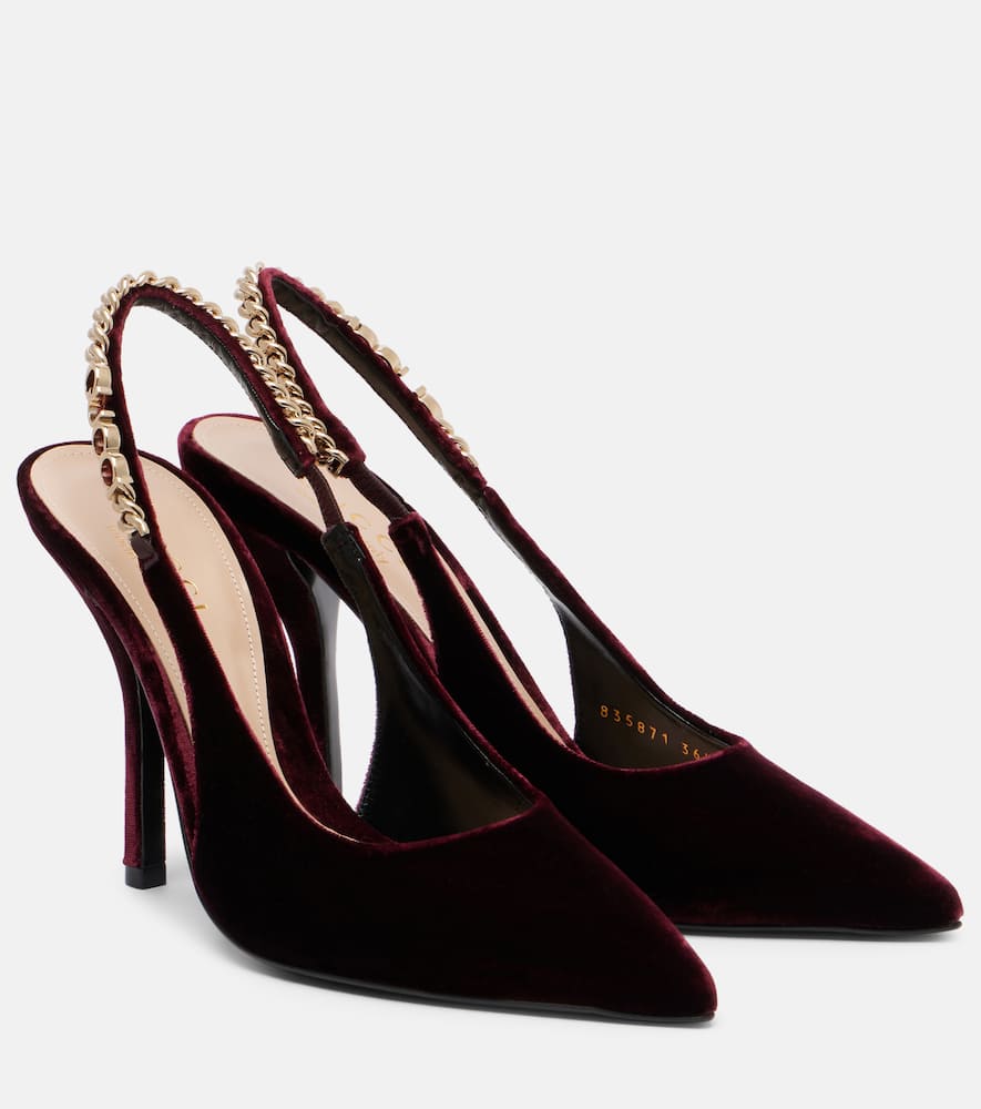 Gucci Signoria Velvet Slingback Pumps In Burgundy