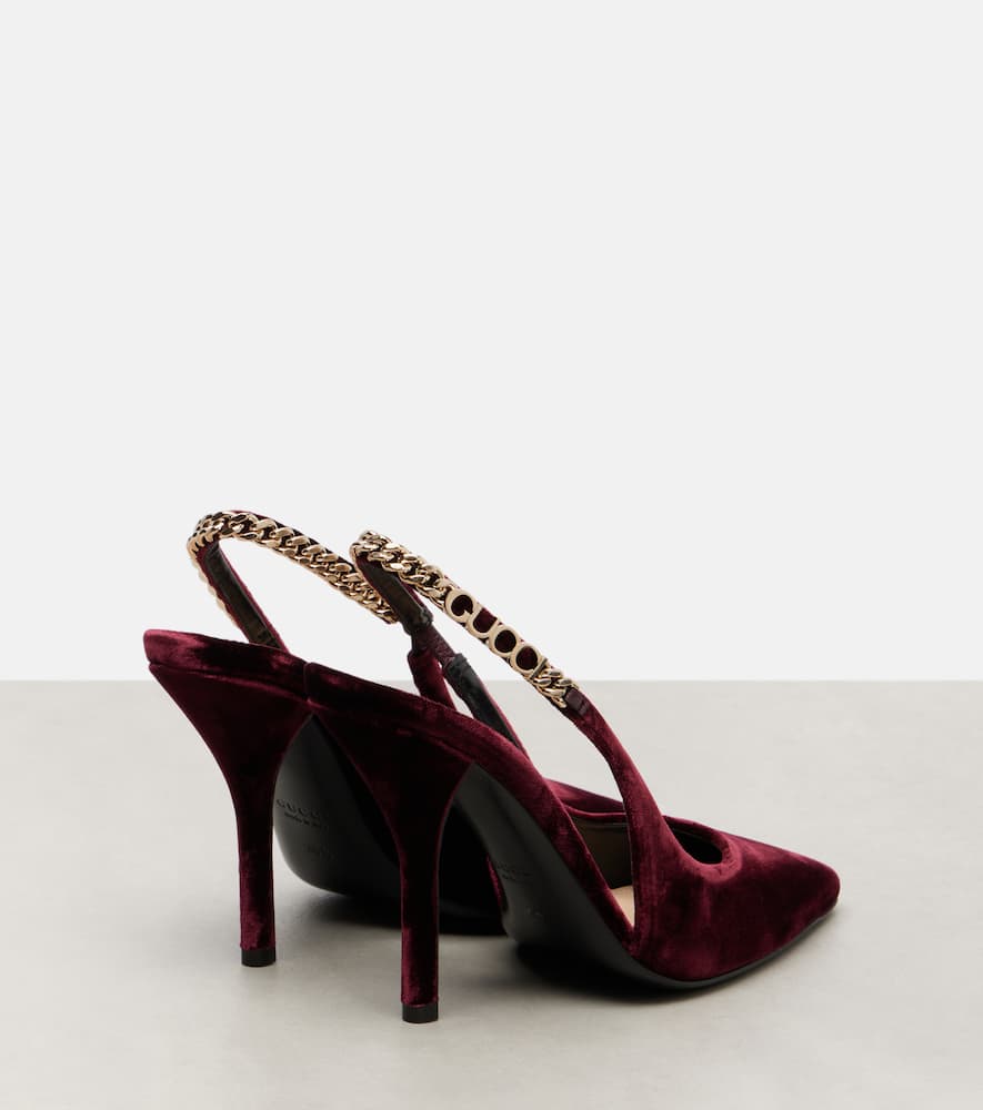 Gucci Signoria Velvet Slingback Pumps In Burgundy
