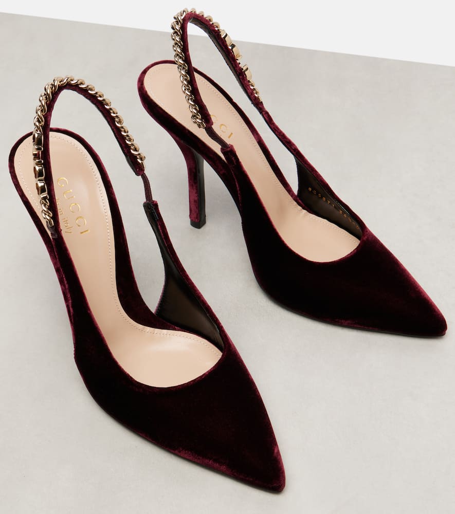 Gucci Signoria Velvet Slingback Pumps In Burgundy