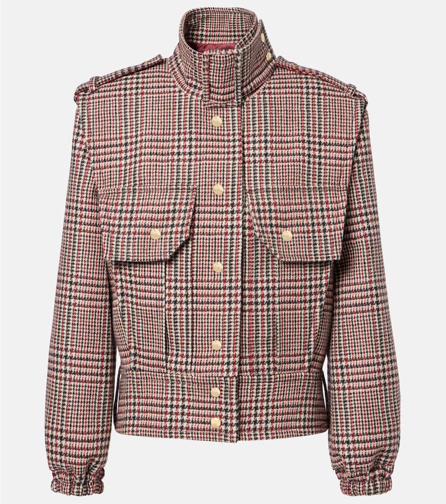 Patou Checked Virgin Wool Jacket In Gray