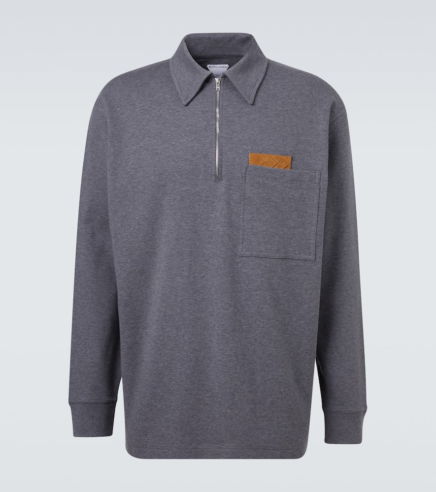 Bottega Veneta Mens Dark Grey Melange Melange Long-sleeve Cotton Polo Top Xl In Gray