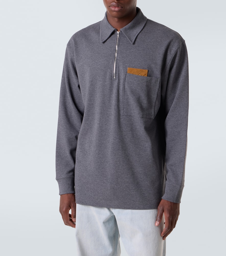 Bottega Veneta Mens Dark Grey Melange Melange Long-sleeve Cotton Polo Top Xl In Gray