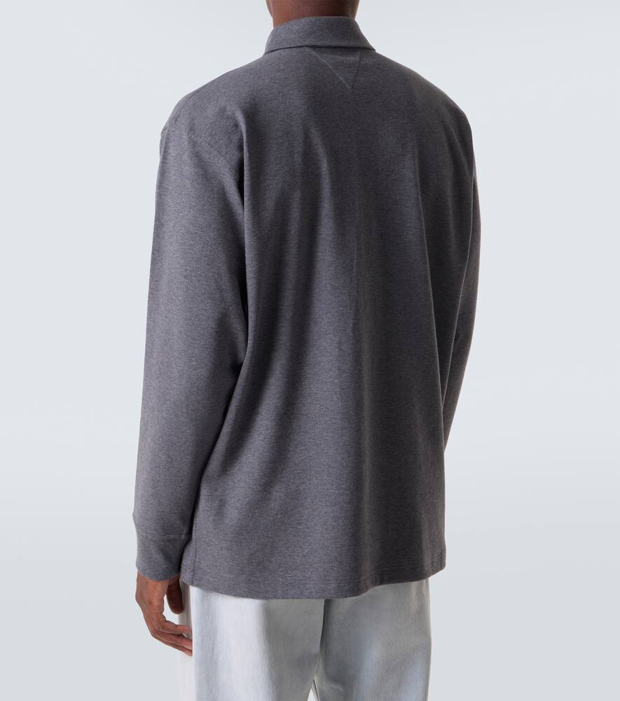 Bottega Veneta Mens Dark Grey Melange Melange Long-sleeve Cotton Polo Top Xl In Gray