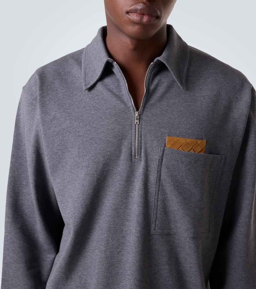Bottega Veneta Mens Dark Grey Melange Melange Long-sleeve Cotton Polo Top Xl In Gray