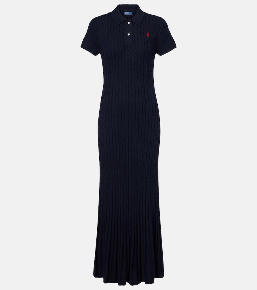 Ribbed-knit cotton-blend polo dress