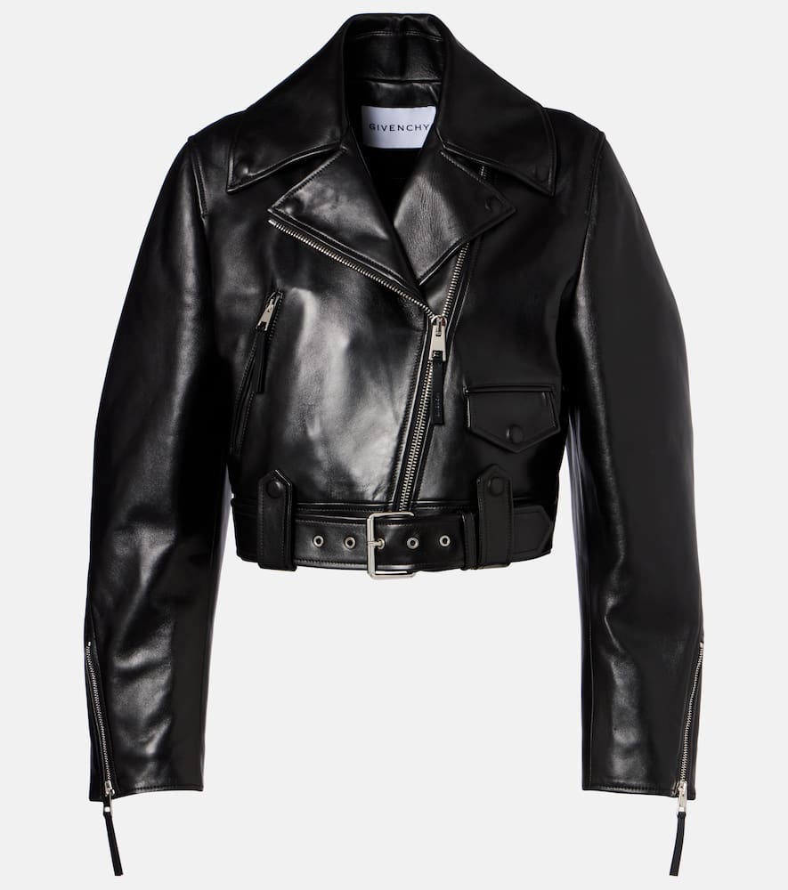 Cocoon cropped leather biker jacket