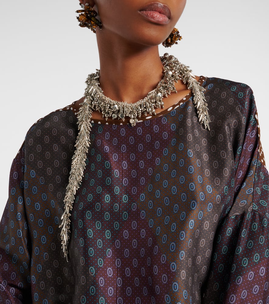 Dries Van Noten Beaded Scarf Necklace In Gold