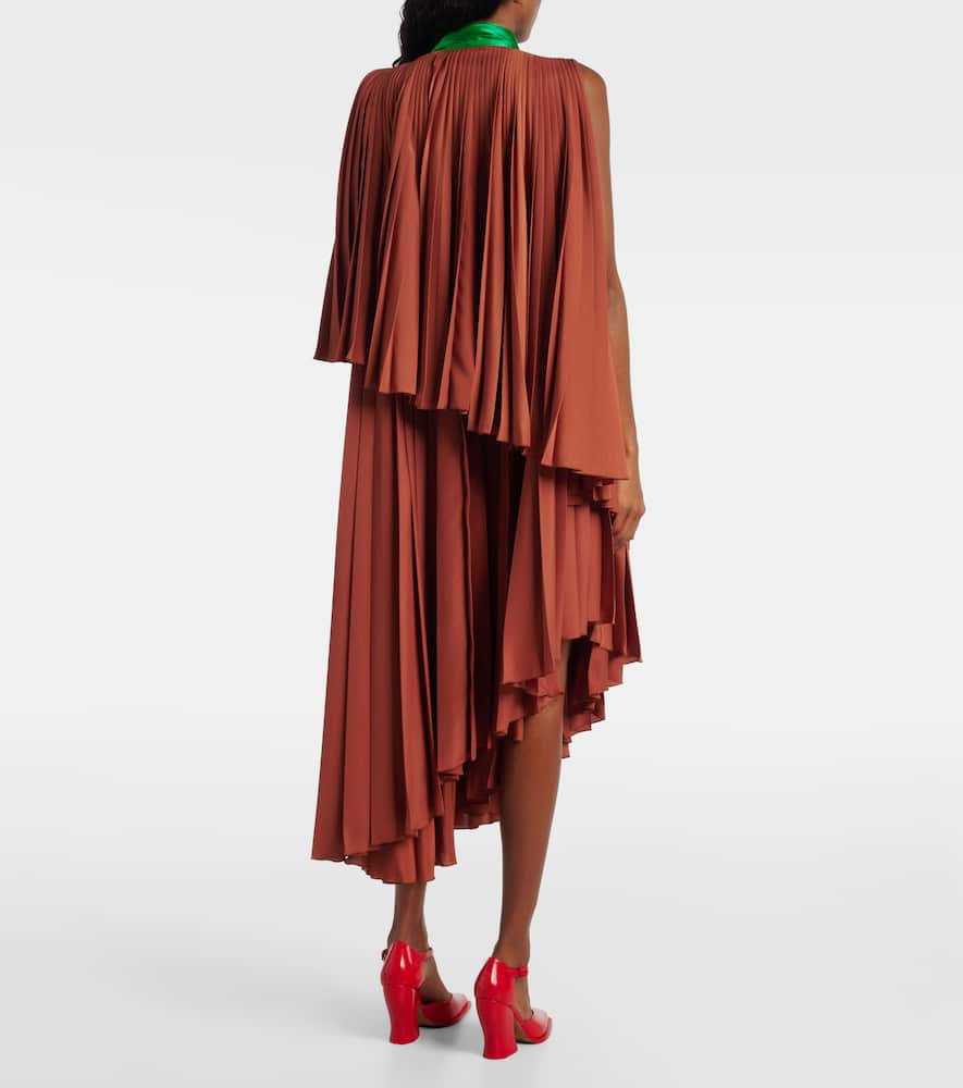 Loewe Pleated Asymmetric Midi Dress In Brown