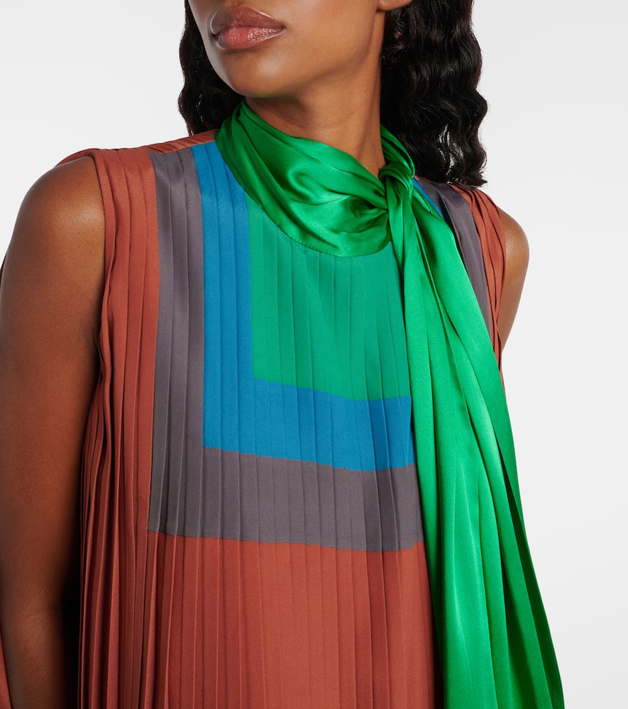 Loewe Pleated Asymmetric Midi Dress In Brown
