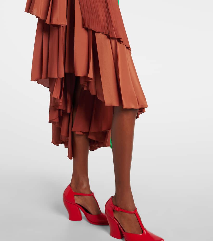 Loewe Pleated Asymmetric Midi Dress In Brown
