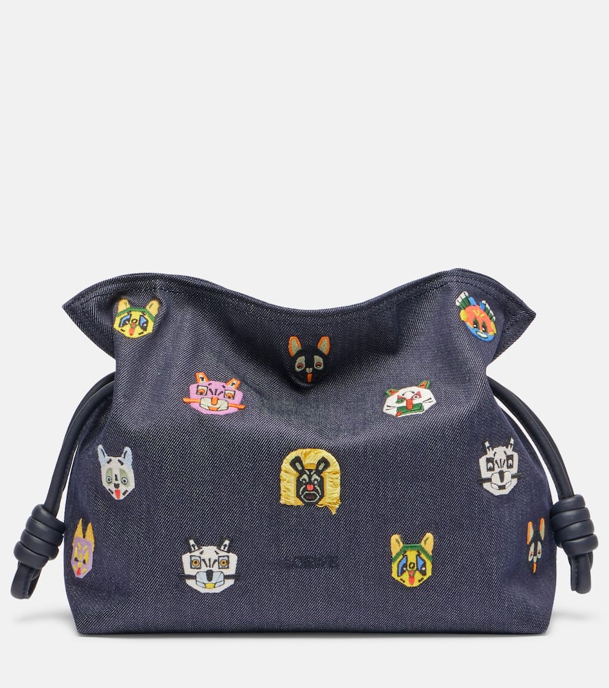 Loewe X Louis Wain Flamenco Cats Medium Canvas Clutch In Blue