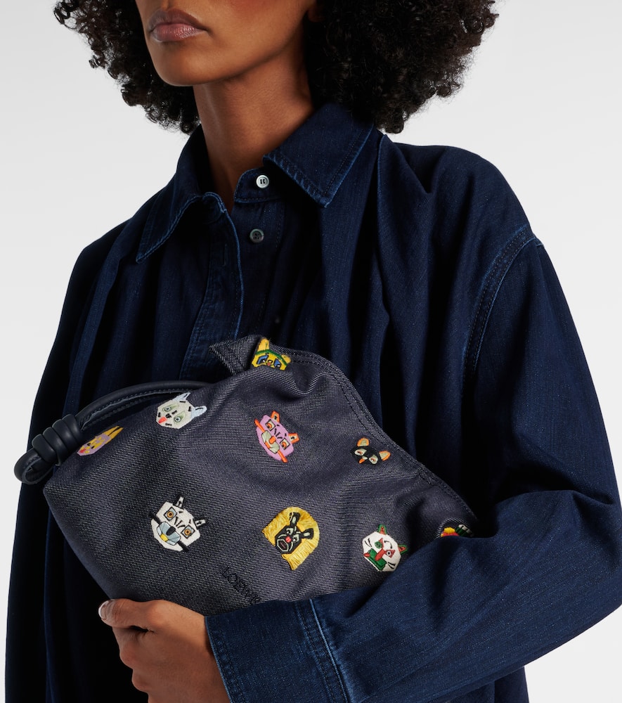 Loewe X Louis Wain Flamenco Cats Medium Canvas Clutch In Blue