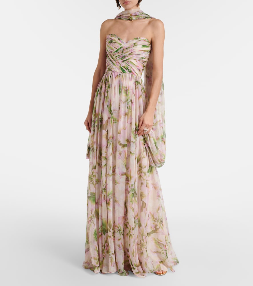  Monique Lhuillier Monique Lhuillier Floral Silk Chiffon Gown 