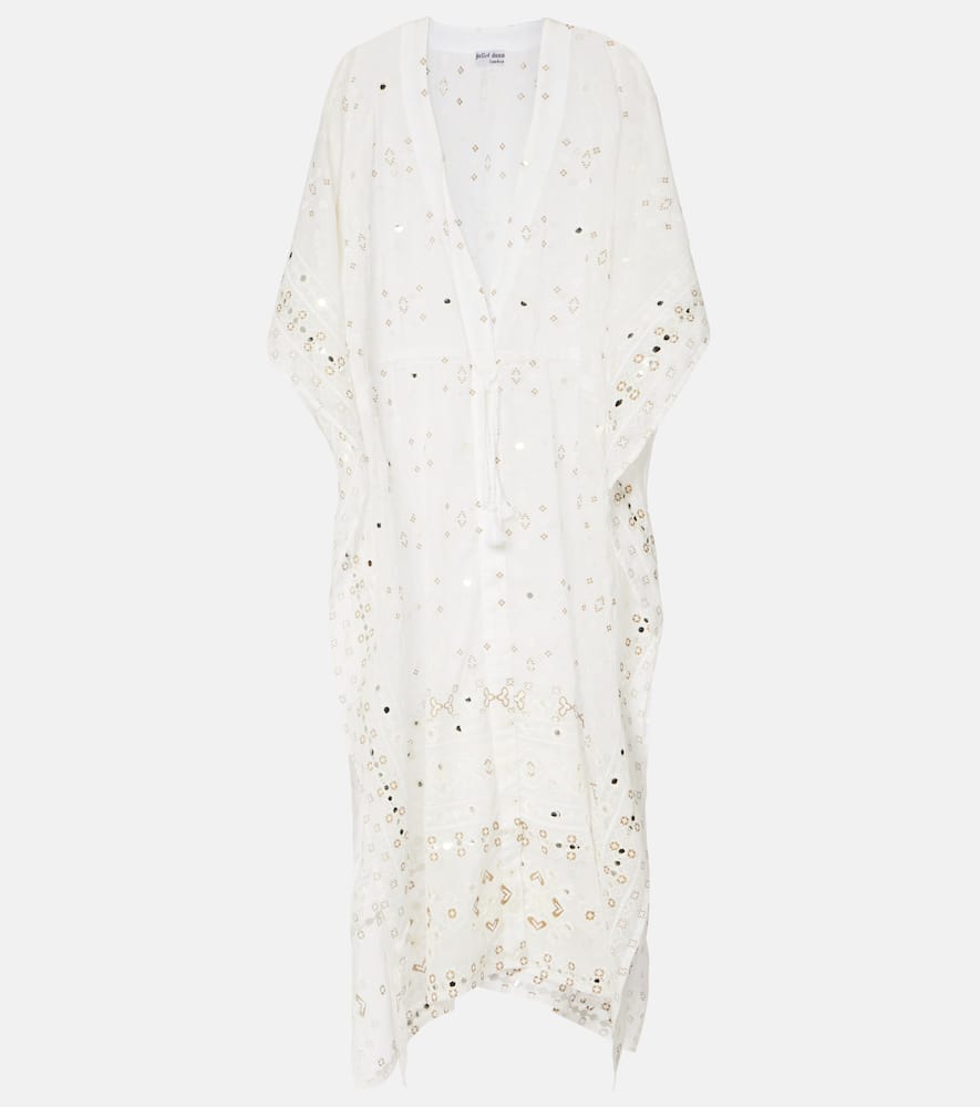 Juliet Dunn Embroidered Cotton Kaftan In White