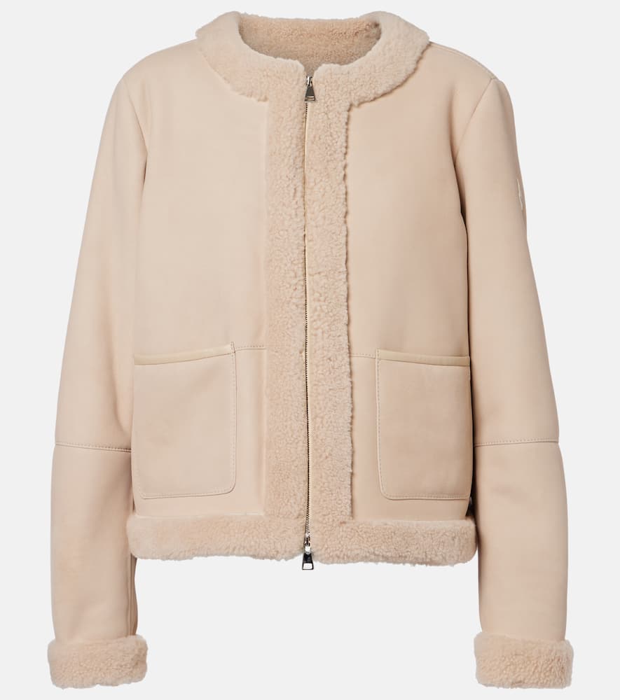 Moncler Shearling-lined Suede Down Jacket In Sand