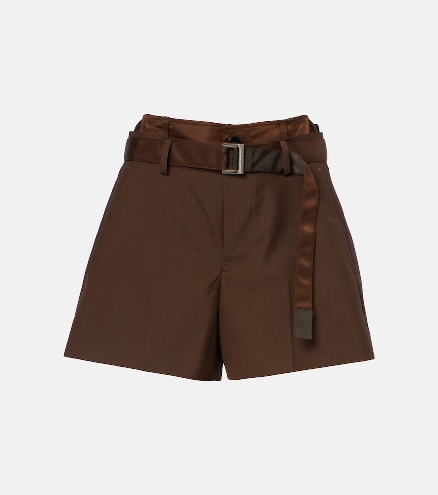 Sacai Belted satin-trimmed shorts