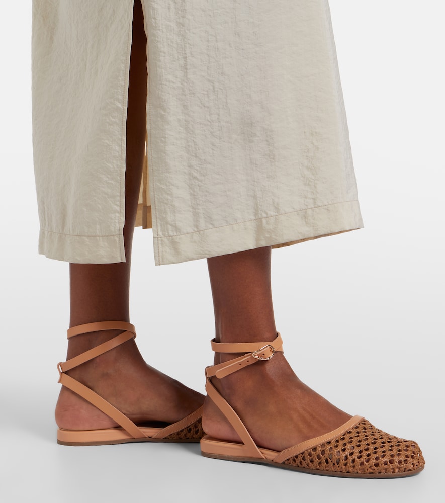 Ancient Greek Sandals Filothea leather-trimmed raffia slingback flats