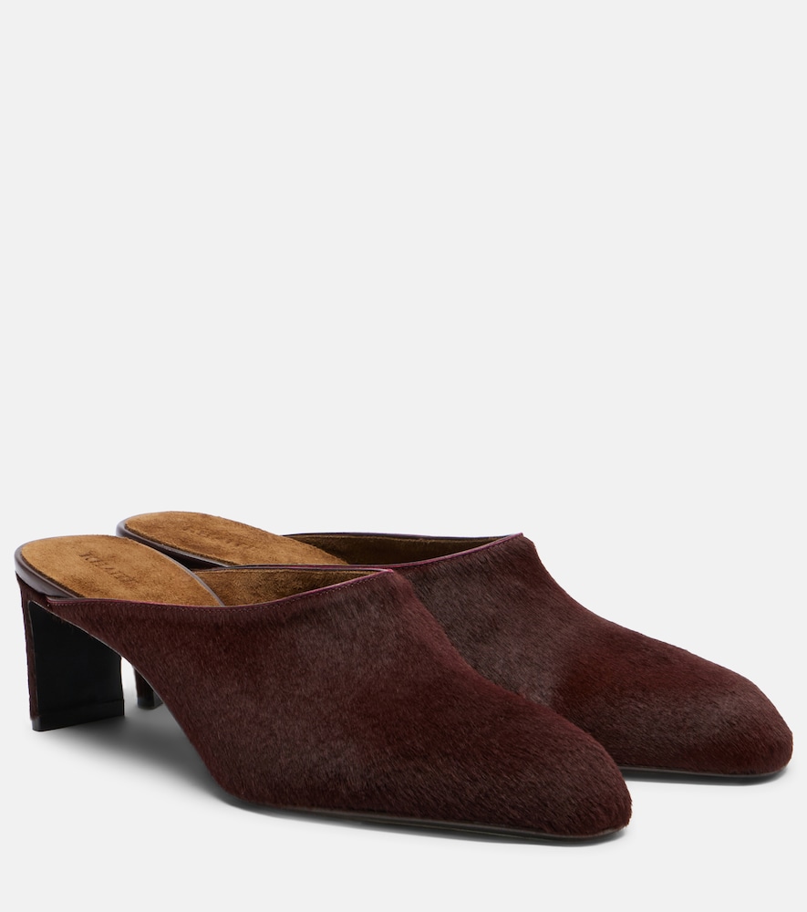 Khaite Colt Calf Hair Mules In Burgundy
