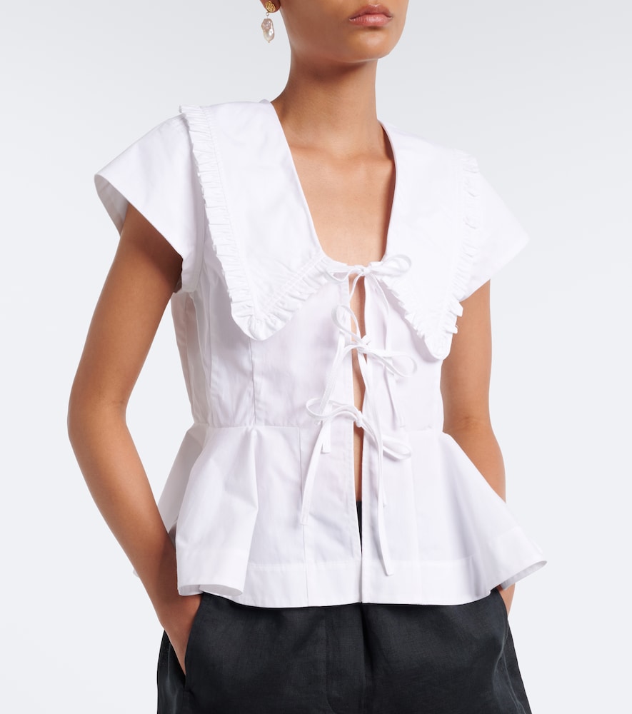 Ganni Bow-detail peplum cotton poplin blouse | Thumbnail 5
