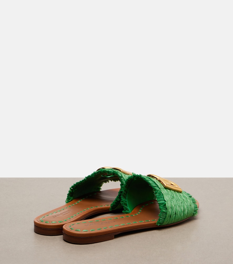 Dolce&Gabbana Dg Fringed Raffia-Effect Slides