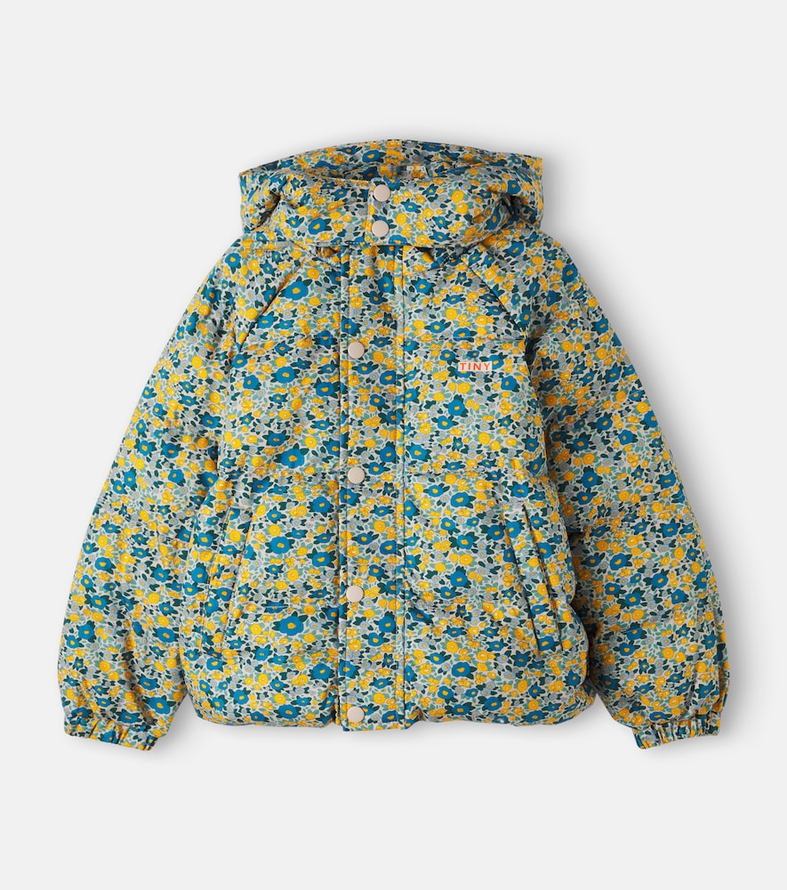 Tinycottons Floral Hooded Cotton Puffer Jacket In Multicoloured