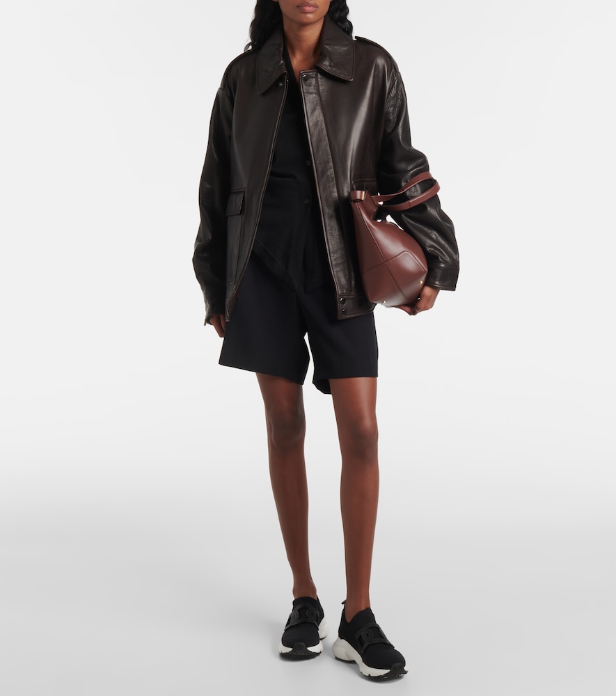 Leather-Trimmed Knit Sneakers