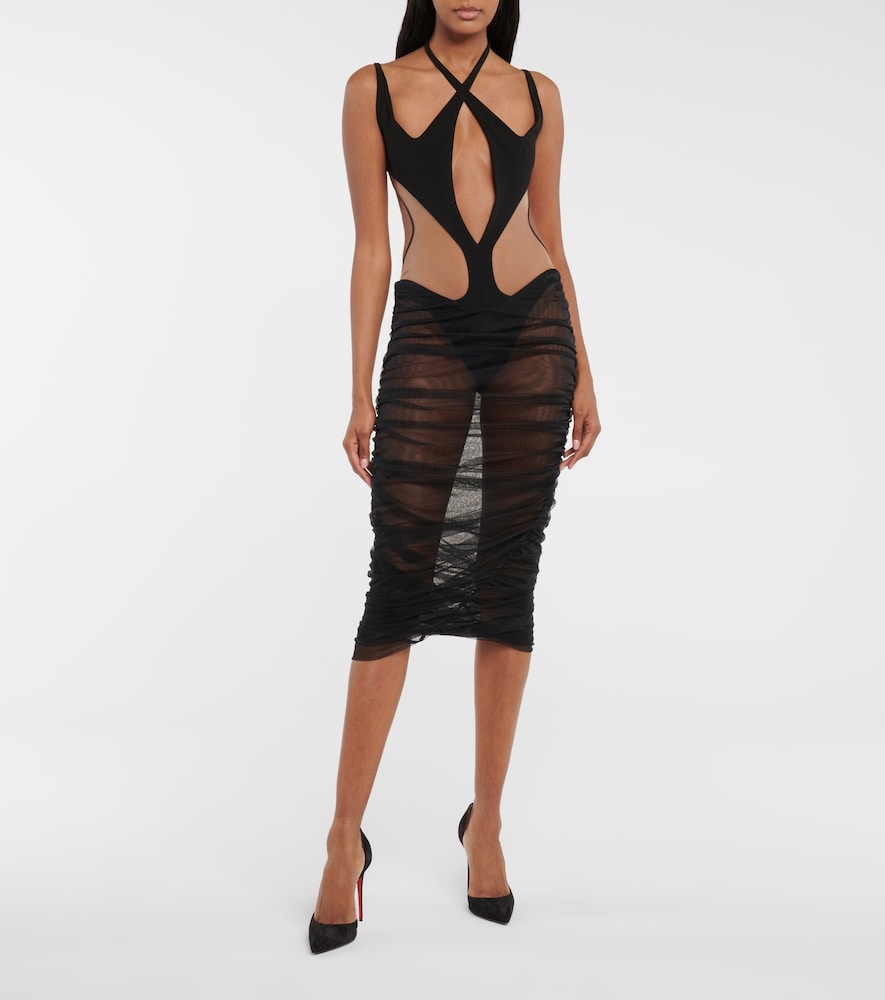  Mugler Mugler Midikleid Aus Jersey Und Tüll 