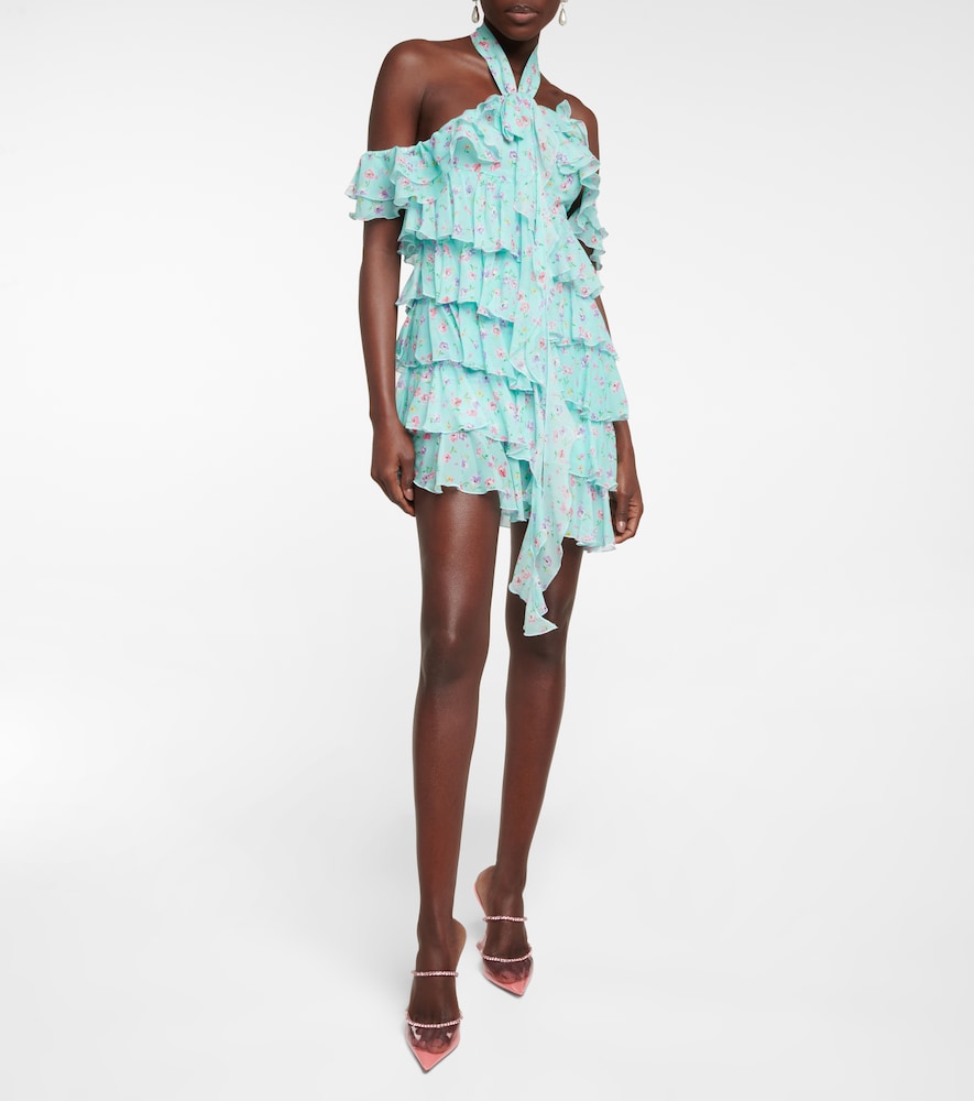 Alessandra Rich Halterneck ruffle-detail silk minidress