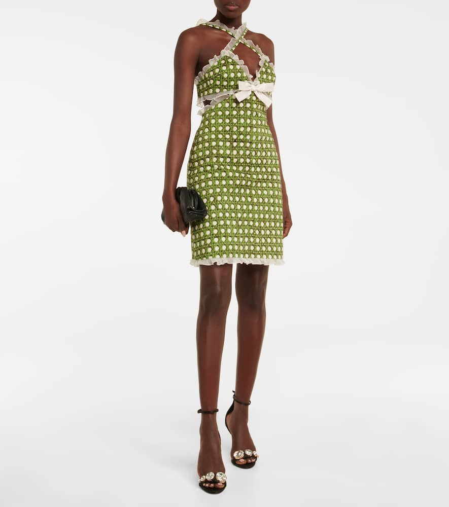 Shop Giambattista Valli Printed Gabardine Cutout Minidress In Green/ivory