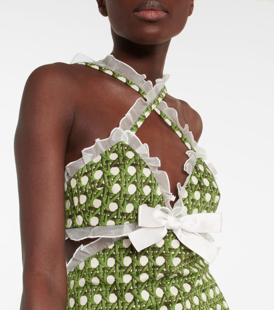 Giambattista Valli Printed Cotton Twill Mini Dress In Green/ivory