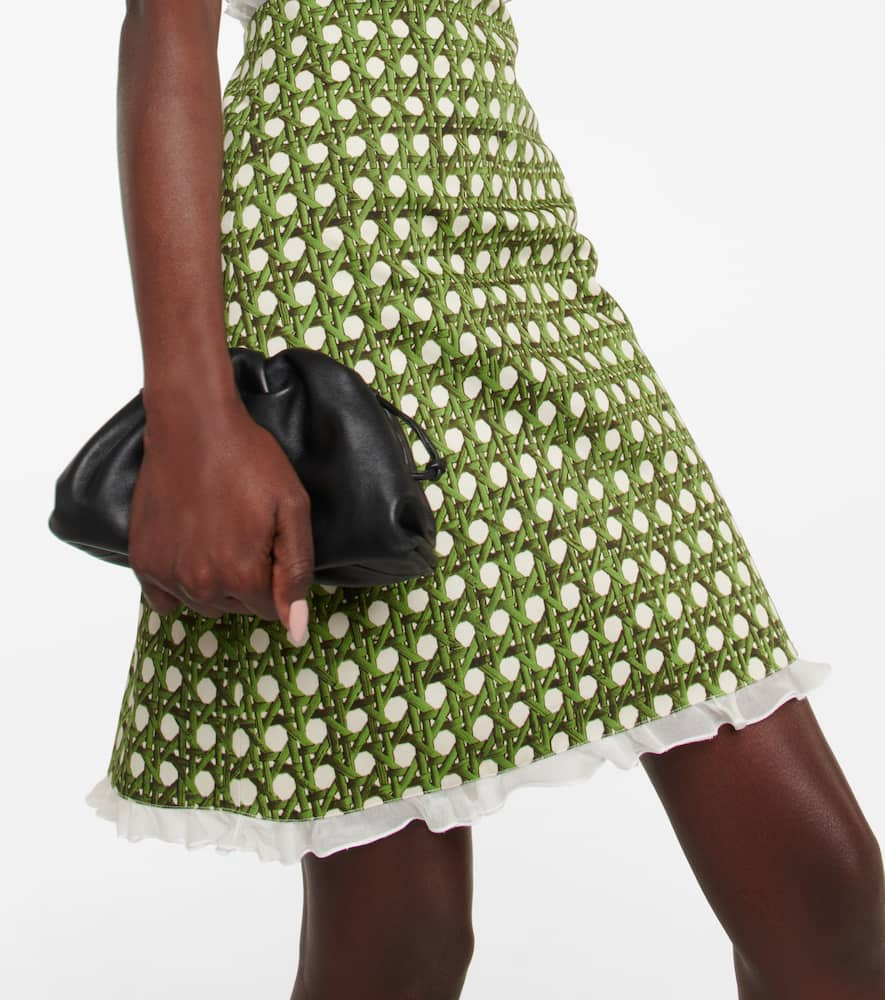 Shop Giambattista Valli Printed Gabardine Cutout Minidress In Green/ivory