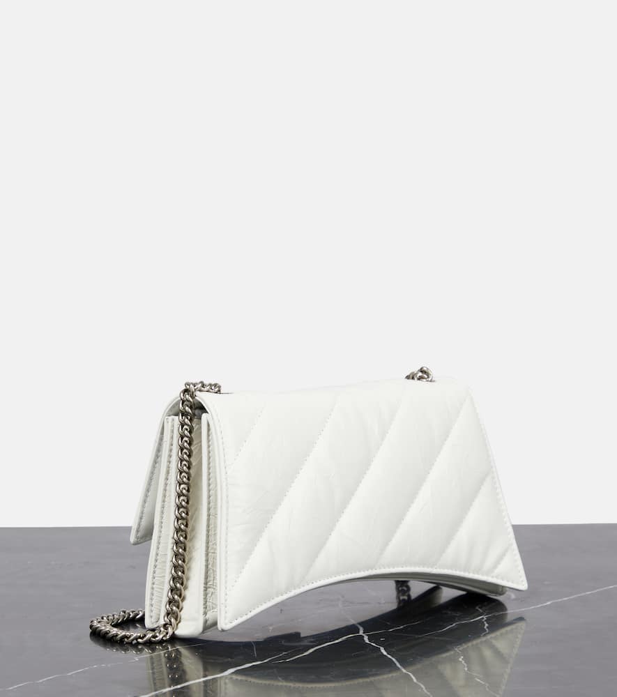 Shop Balenciaga Crush Mini Quilted Leather Wallet On Chain In Optic White