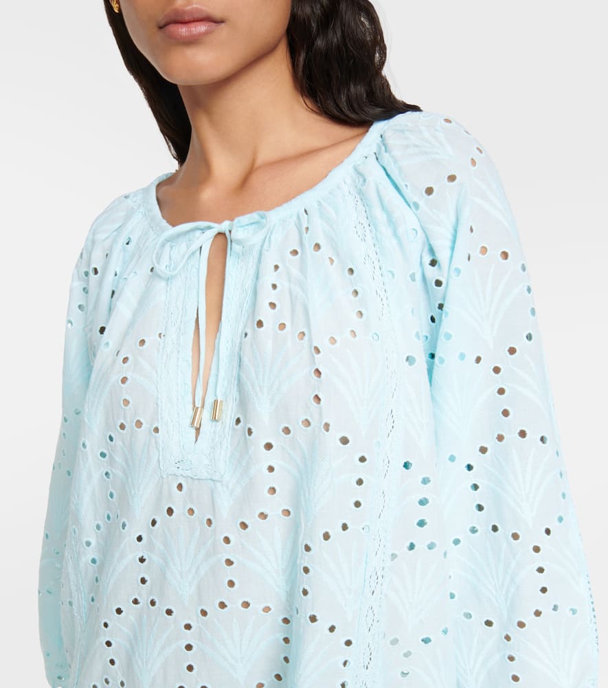 Shop Melissa Odabash Ashley Embroidered Cotton Minidress In Sky