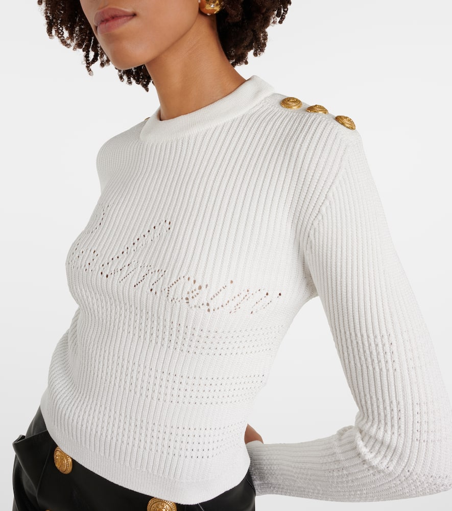 Shop Balmain Embellished Knitted Top In White