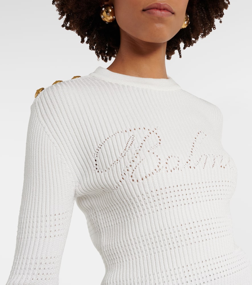 Shop Balmain Embellished Knitted Top In White