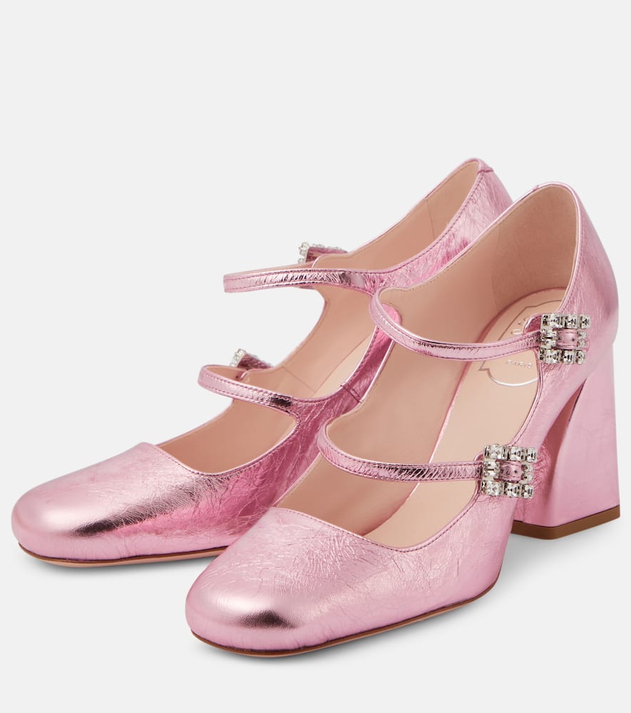 Shop Roger Vivier Très Vivier Babies Mini Metallic Leather Pumps In Pink