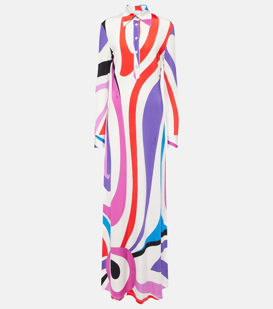 Shop Pucci Marmo-printed Satin Jersey Maxi Dress In Multicoloured