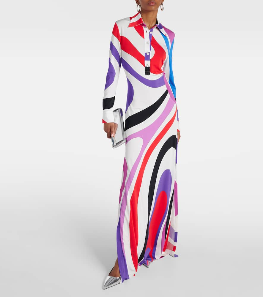 Shop Pucci Marmo-printed Satin Jersey Maxi Dress In Multicoloured