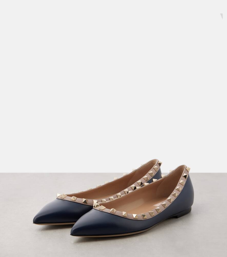 Valentino Rockstud Leather Ballet Flats In Multicolor