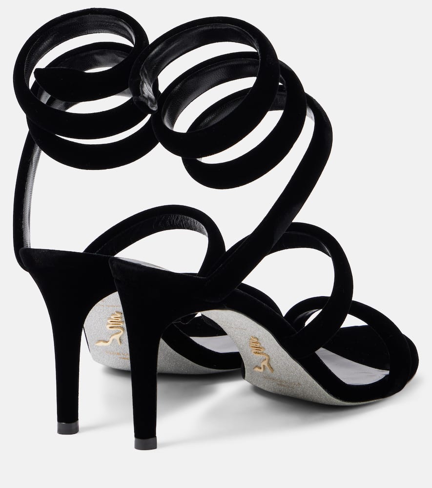 René Caovilla Cleo 80 Velvet Sandals In Black