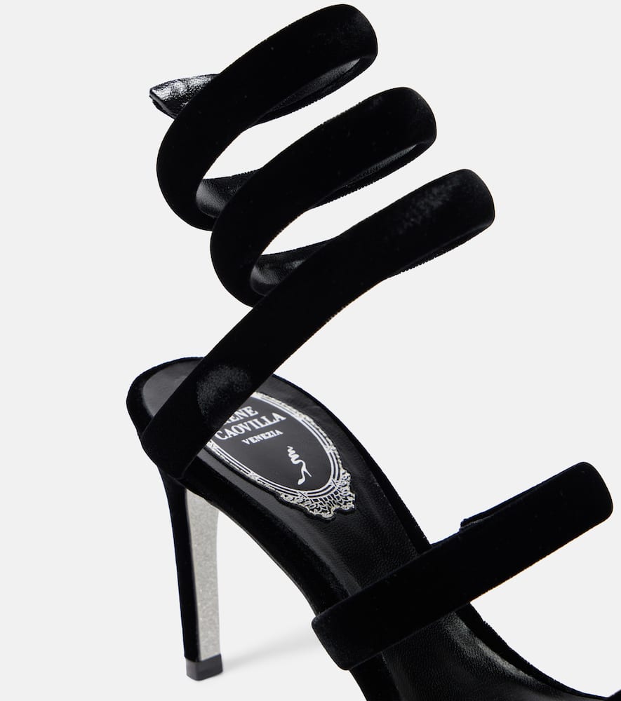René Caovilla Cleo 80 Velvet Sandals In Black