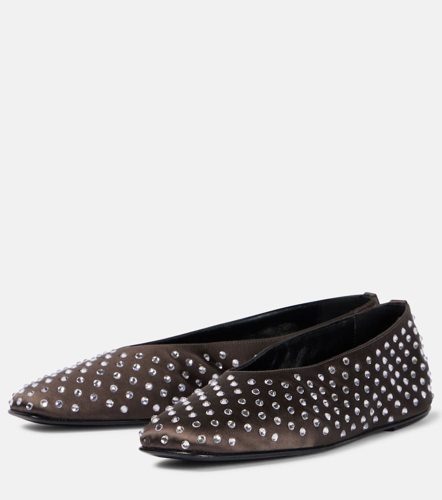 Magda Butrym Crystal-embellished Satin Ballet Flats In Braun