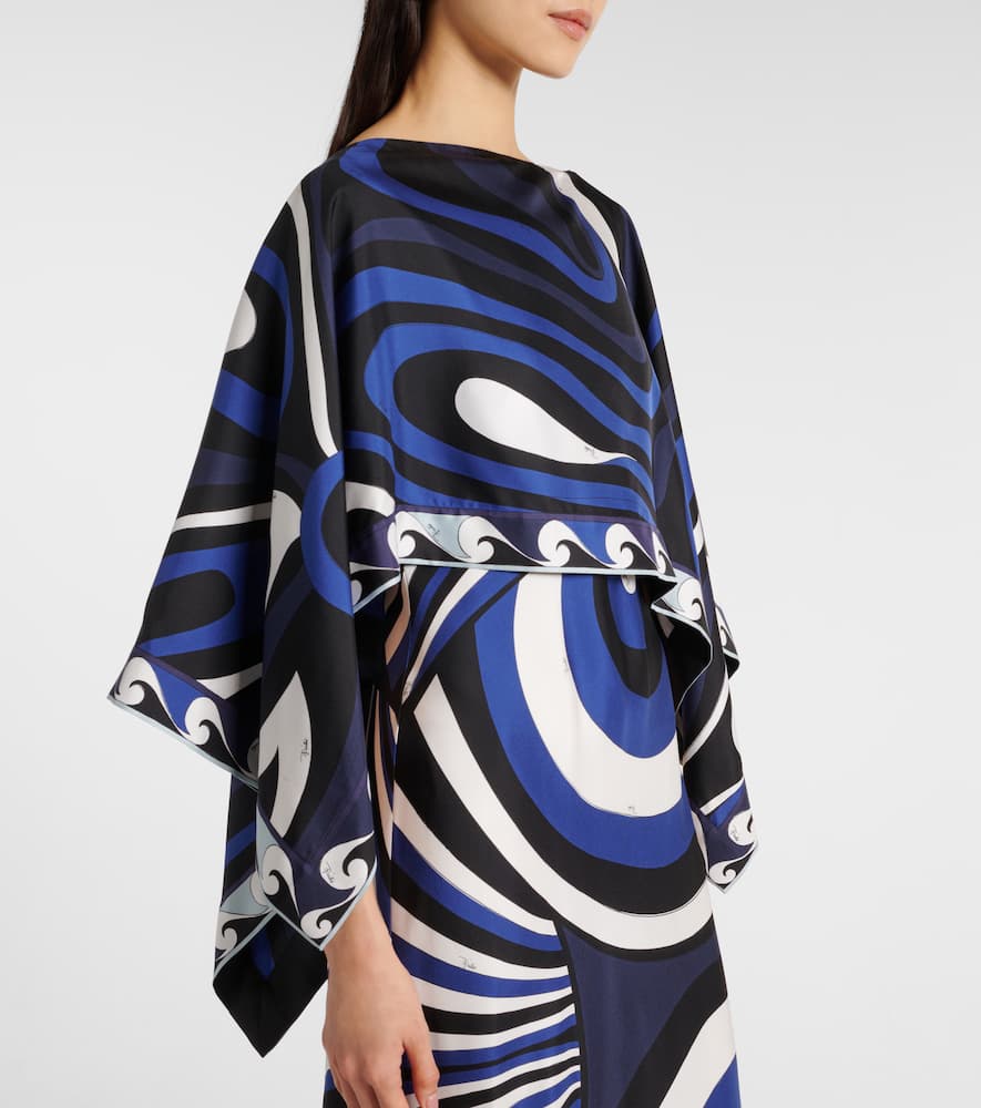 Pucci Iride Silk Twill Slip Dress And Cape In Blue