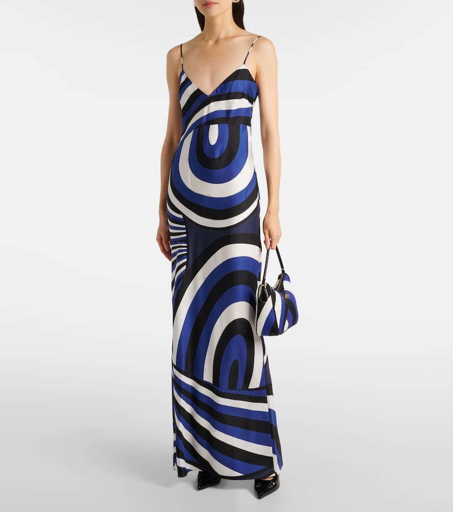 Pucci Iride Silk Twill Slip Dress And Cape In Blue
