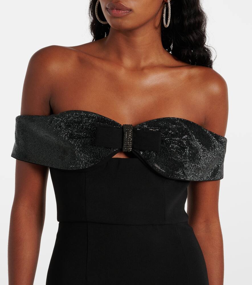 Self-portrait Womens Black Bow Embellished Crepe Mini Dress In Black
