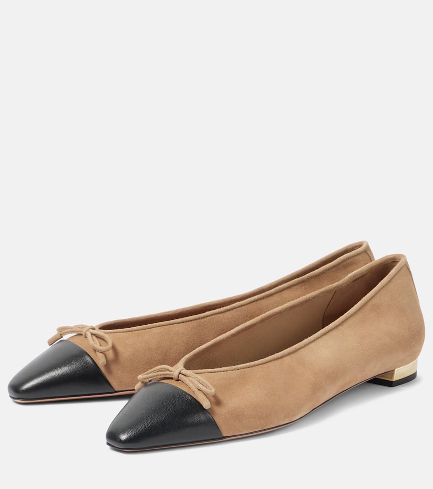 Shop Aquazzura Gioia Colorblocked Suede Ballet Flats In Brown