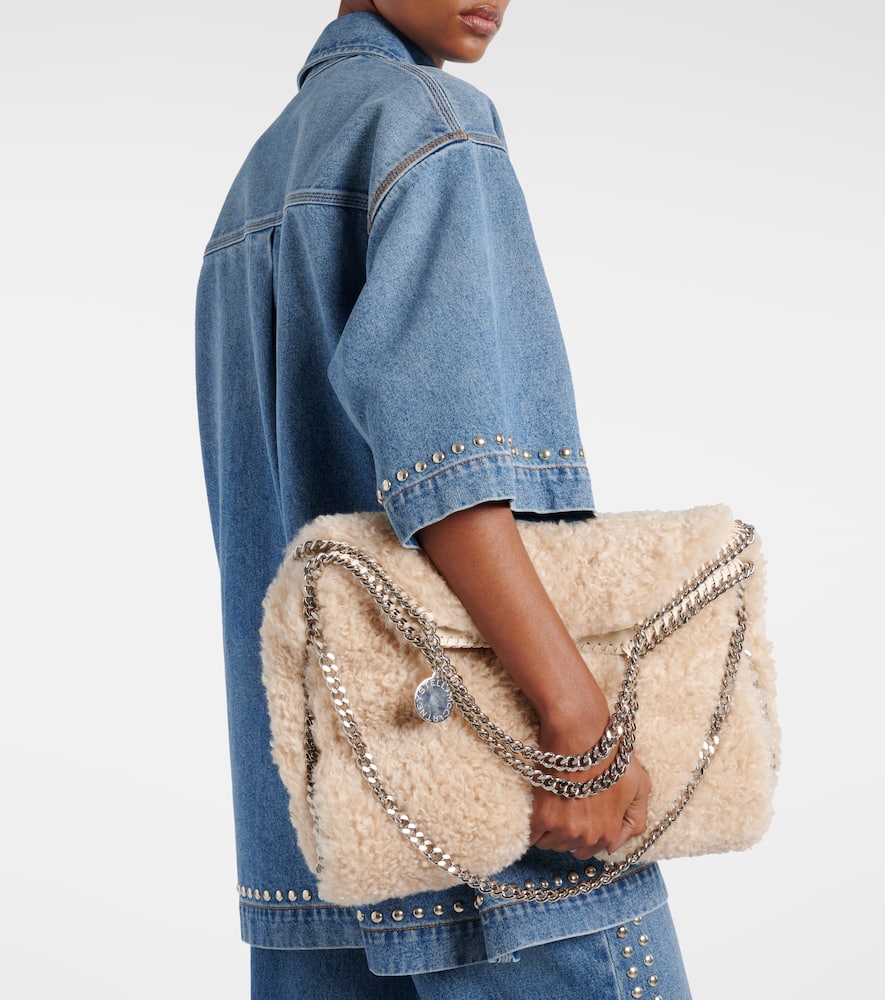 Stella Mccartney Falabella Large Faux Shearling Tote Bag In Oat