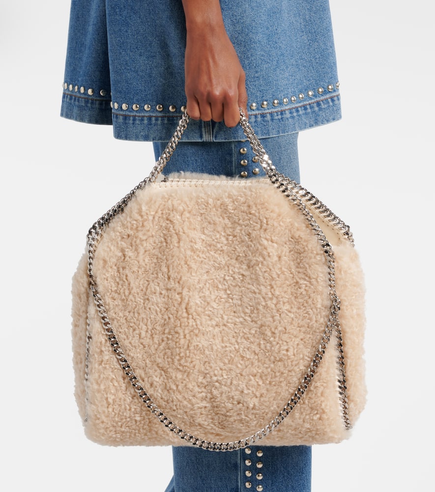 Stella Mccartney Falabella Large Faux Shearling Tote Bag In Oat